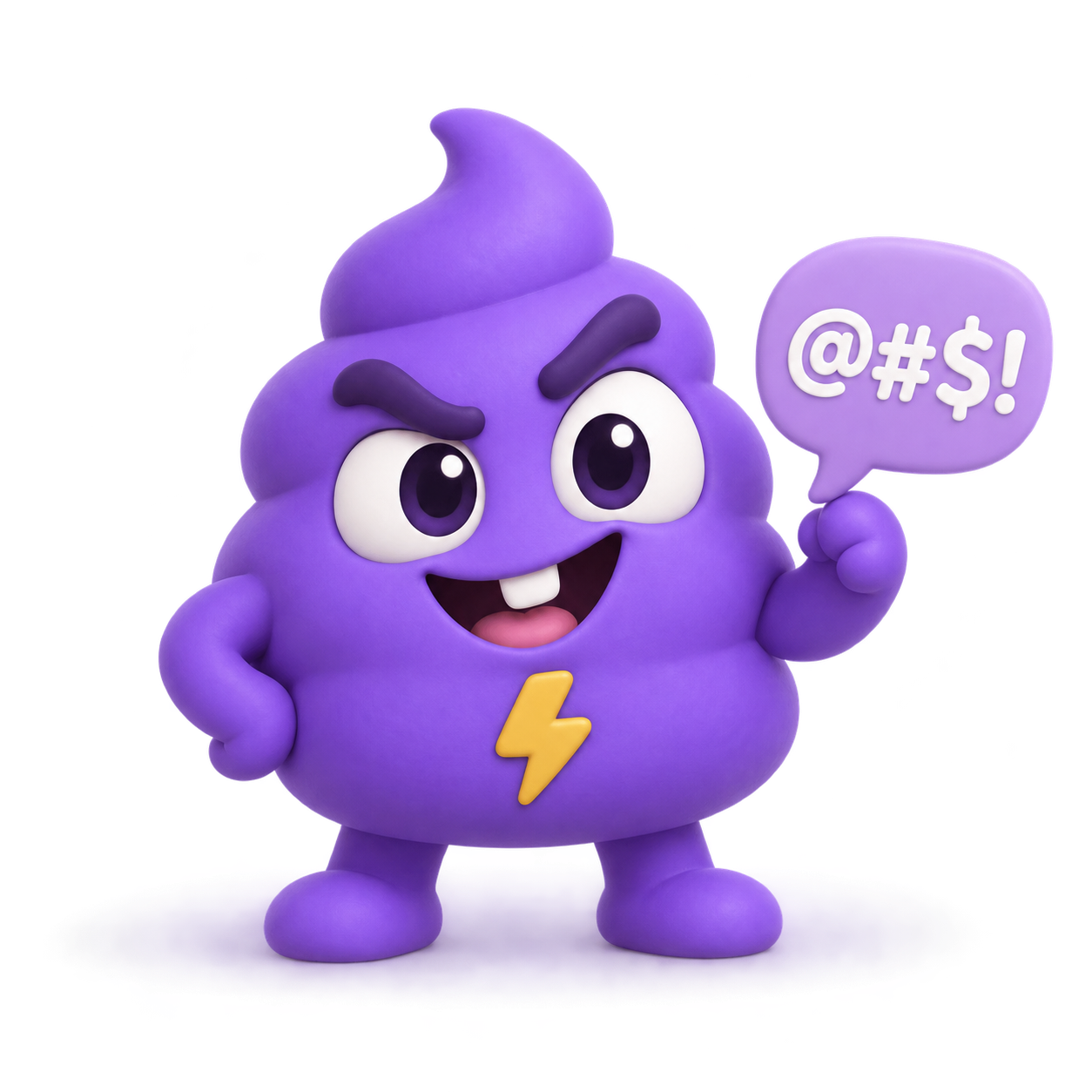 Smiling purple Pooplingo mascot